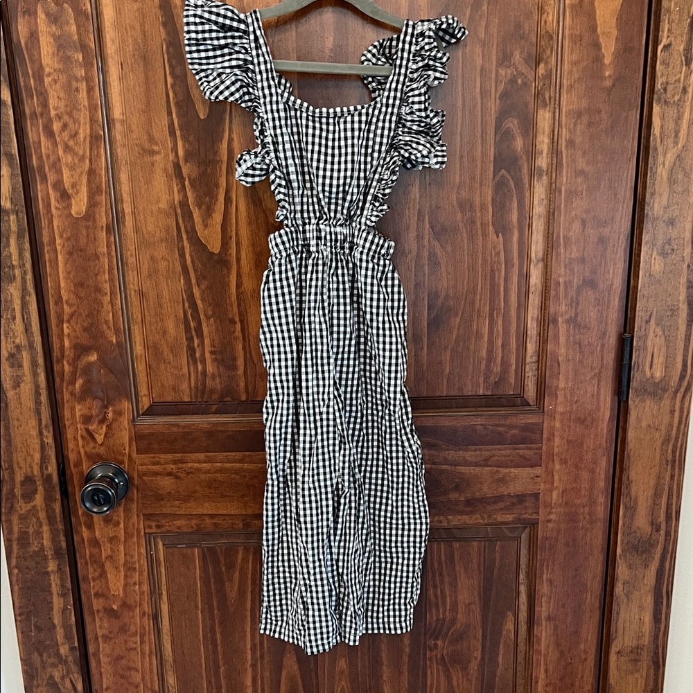 Girls Black and White Gingham Ruffle One-Piece
